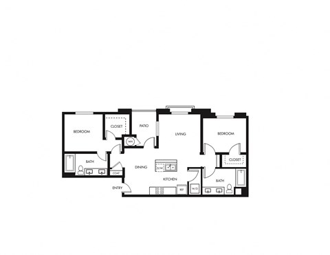 Floor plan for 2 beds, 2 baths, 1072 sqft